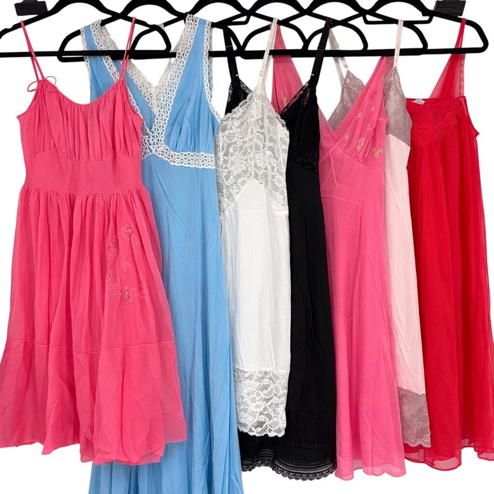 Lot of 7 Vintage Lingerie Lace Trim Slips Nightgowns Size 36